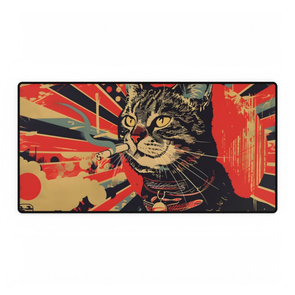 Whimsical Urban Wildlife: Cat Art in a Bolstered Setting - Desk Mat