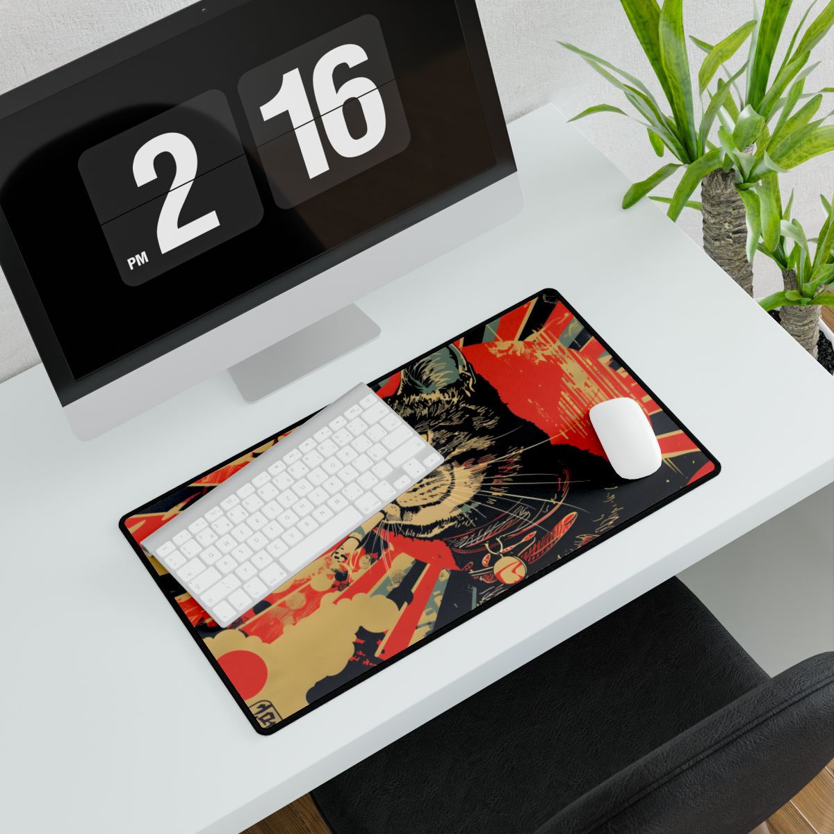 Whimsical Urban Wildlife: Cat Art in a Bolstered Setting - Desk Mat
