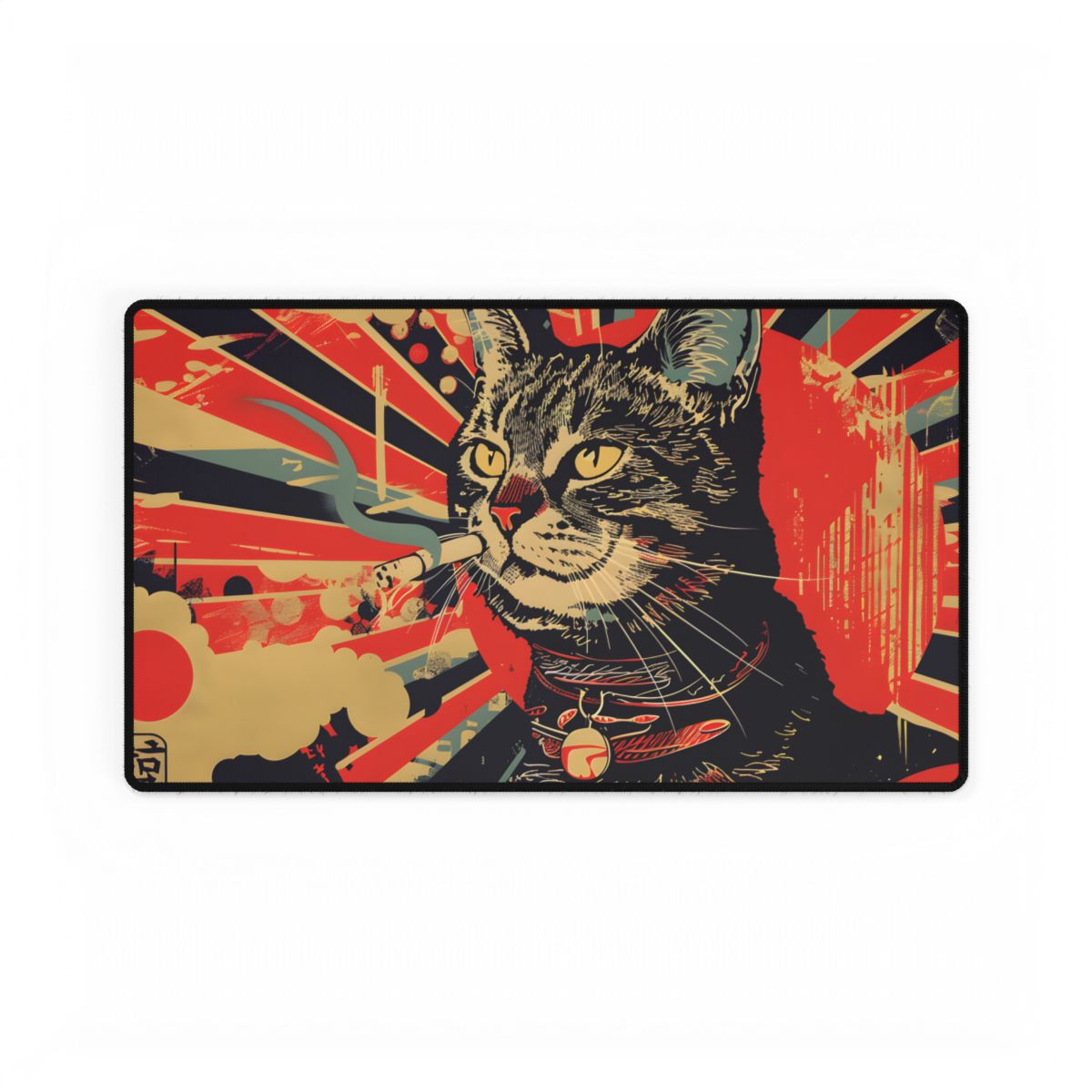 Whimsical Urban Wildlife: Cat Art in a Bolstered Setting - Desk Mat