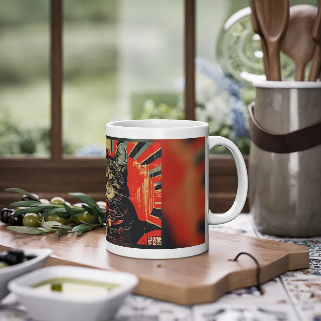 Whimsical Urban Wildlife: Cat Art in a Bolstered Setting - Mug
