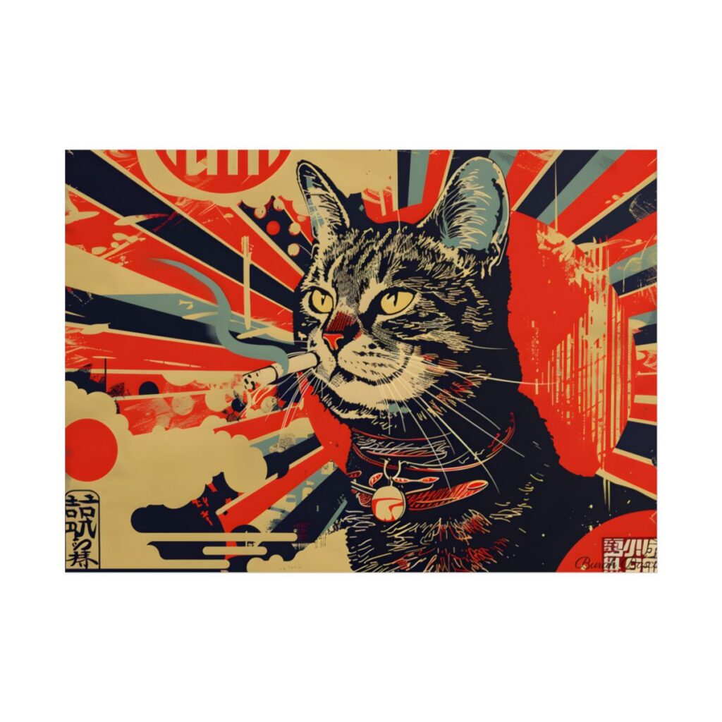 Whimsical Urban Wildlife: Cat Art in a Bolstered Setting - Poster