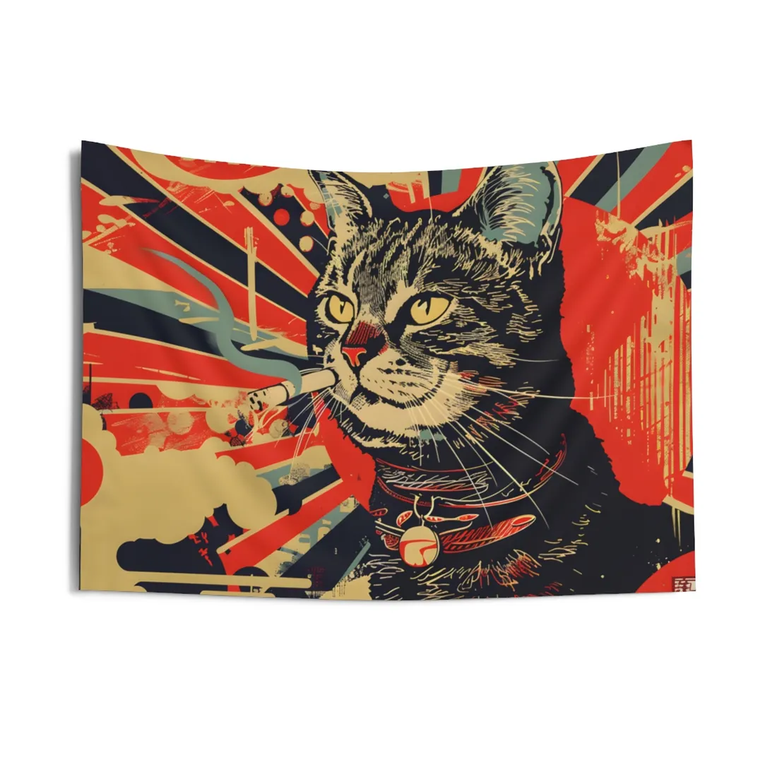 Whimsical Urban Wildlife: Cat Art in a Bolstered Setting - Wall Tapestry