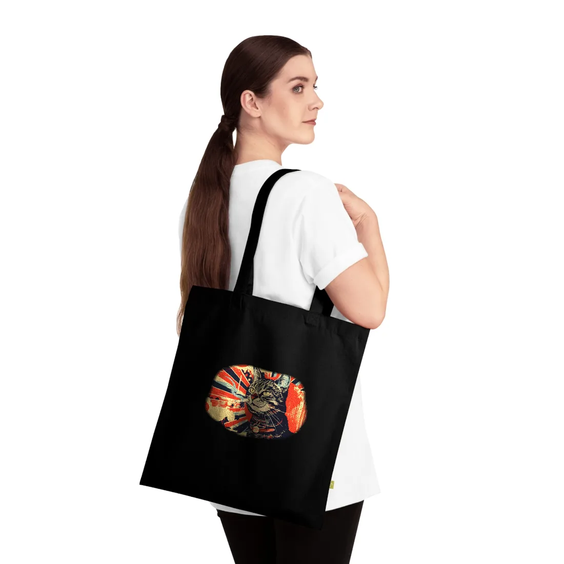 Whimsical Urban Wildlife: Cat Art in a Bolstered Setting - Tote Bag (Black)