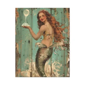 Vintage Mermaid on Teal Canvas Print