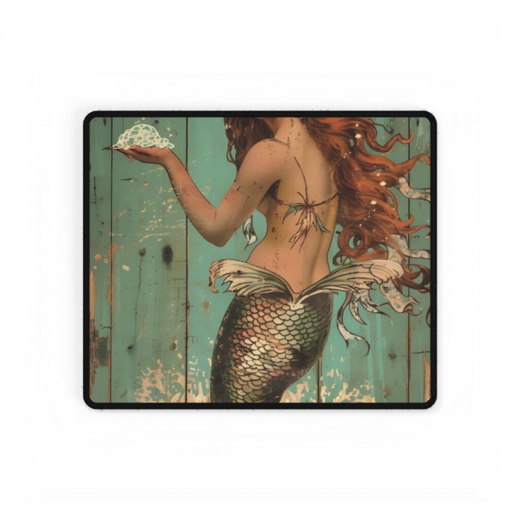 Whimsical Vintage Mermaid: A Soap Bubble Serenade - Desk Mat