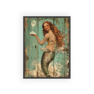 Vintage Mermaid on Teal Framed Poster