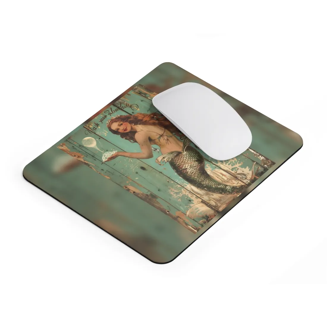 Whimsical Vintage Mermaid: A Soap Bubble Serenade - Mouse Pad