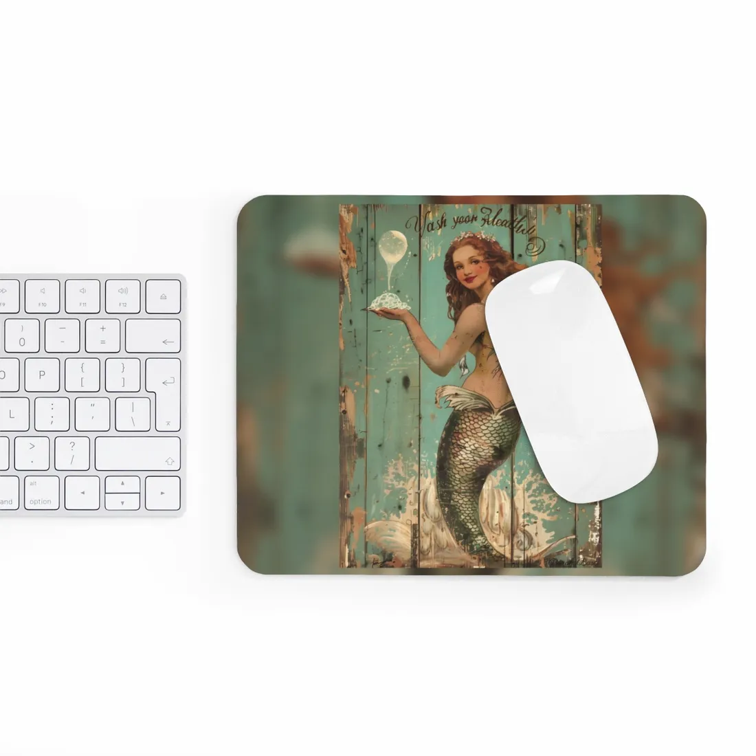 Whimsical Vintage Mermaid: A Soap Bubble Serenade - Mouse Pad
