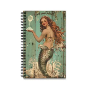 Vintage Mermaid on Teal Spiral Notebook