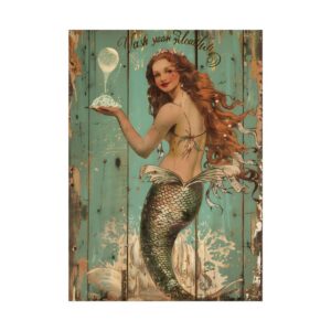 Vintage Mermaid on Teal Poster