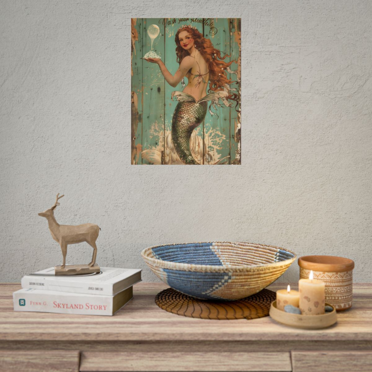 Vintage Mermaid Illustration: Flowing Hair and Fish Tail – Poster, lifestyle mockup
