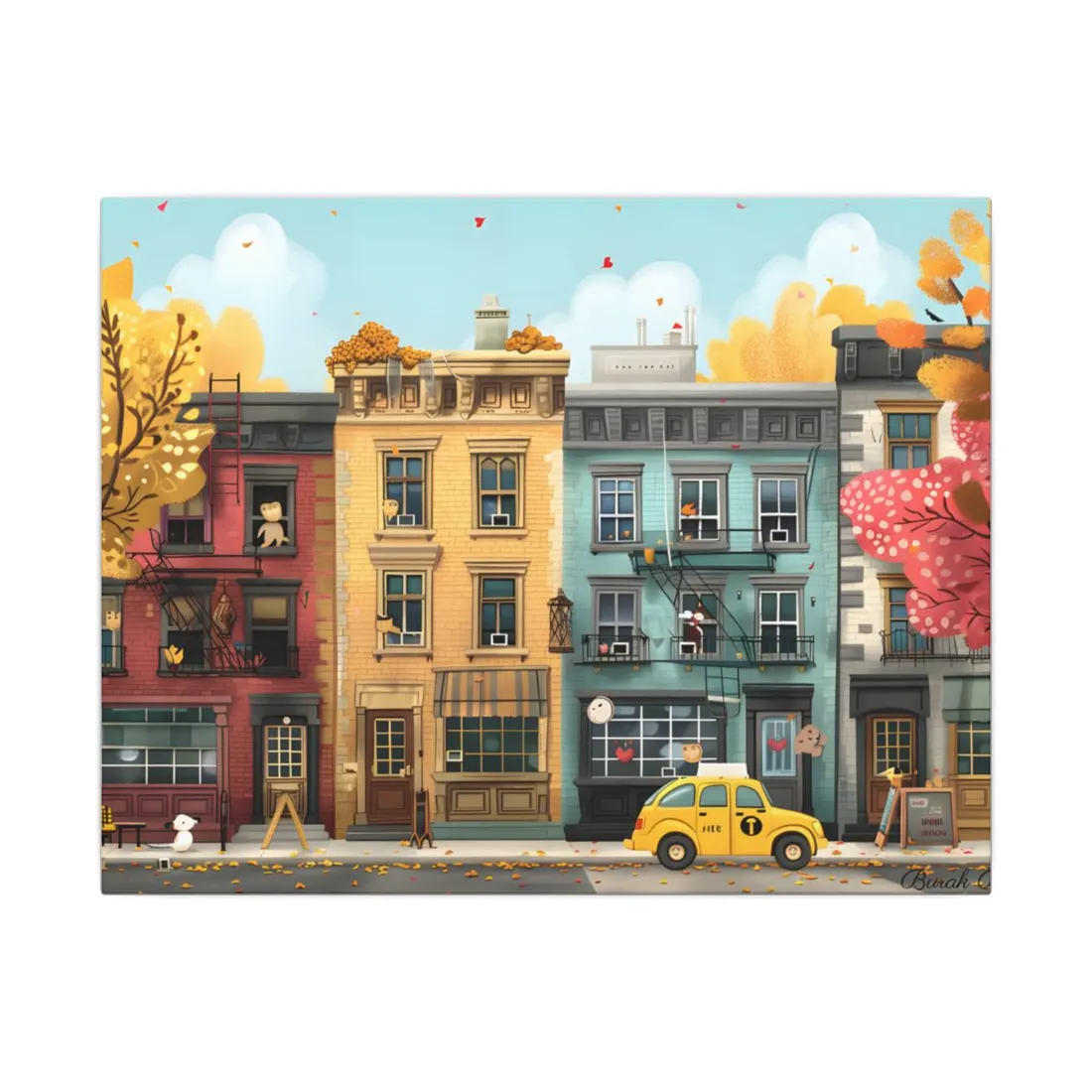 Whimsical Wonder: Playful Yellow Building - Canvas