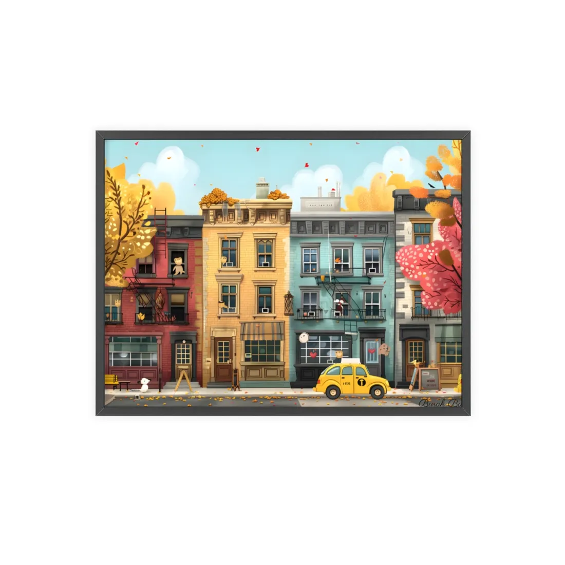 Whimsical Wonder: Playful Yellow Building - Framed Poster