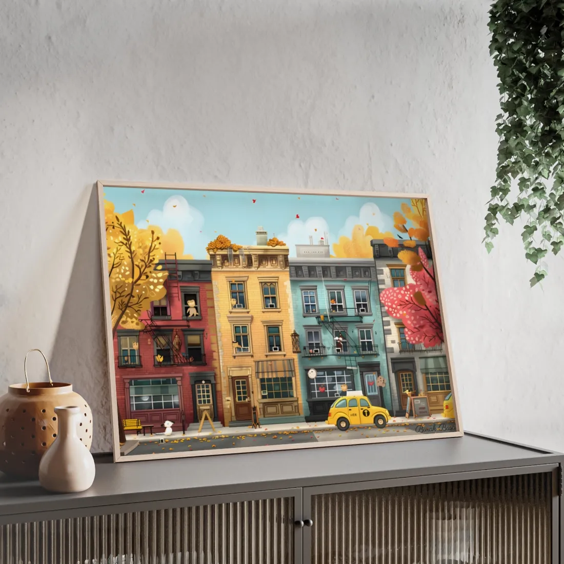 Whimsical Wonder: Playful Yellow Building - Framed Poster