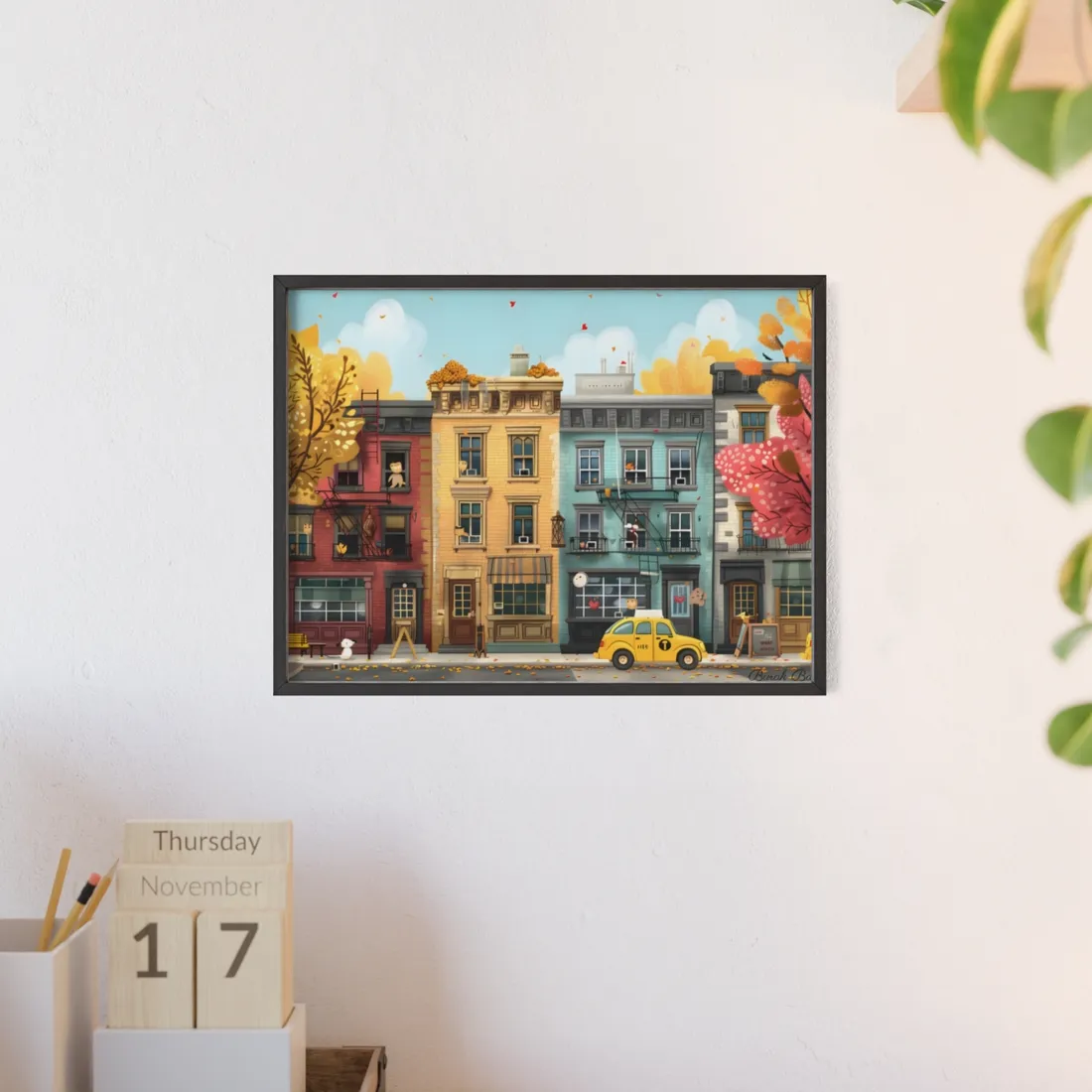 Whimsical Wonder: Playful Yellow Building - Framed Poster
