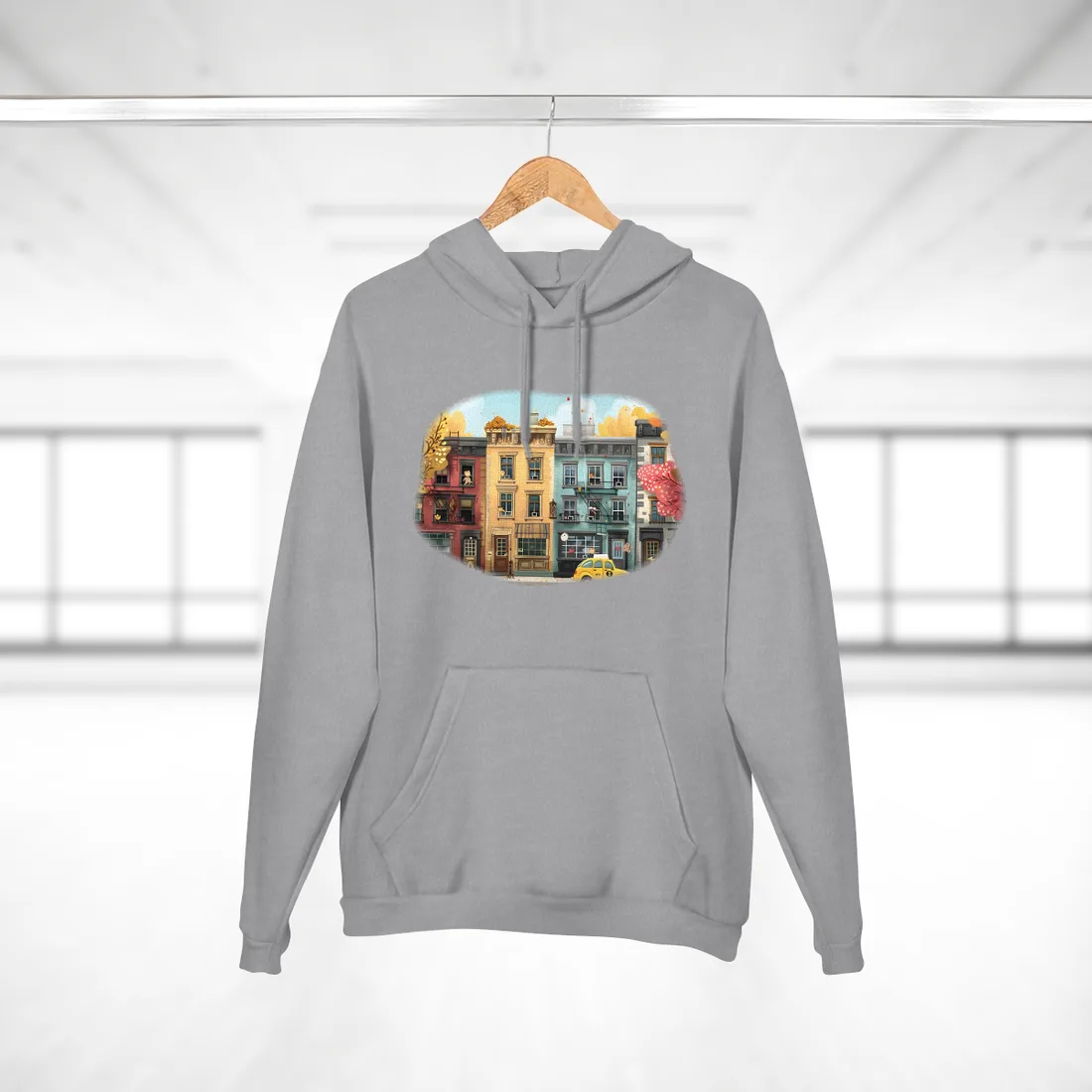 Whimsical Wonder: Playful Yellow Building - Hoodie (Heather Grey)