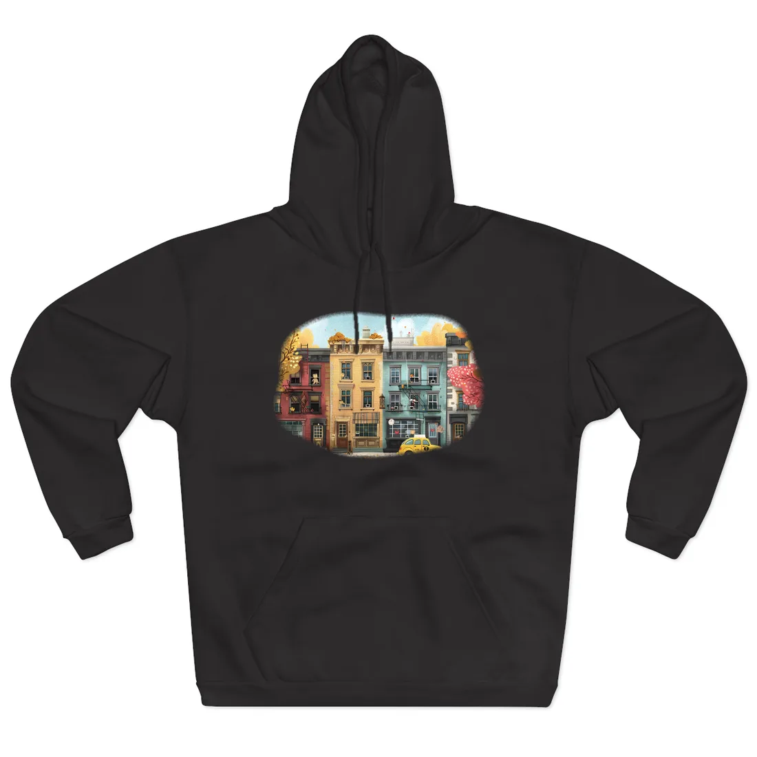 Whimsical Wonder: Playful Yellow Building - Hoodie (Black)