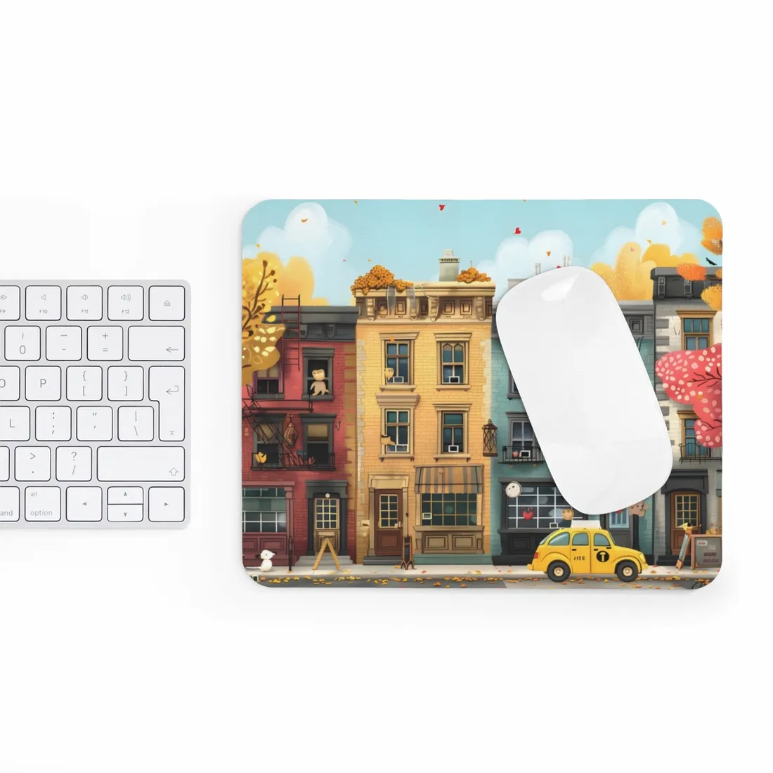 Whimsical Wonder: Playful Yellow Building - Mouse Pad