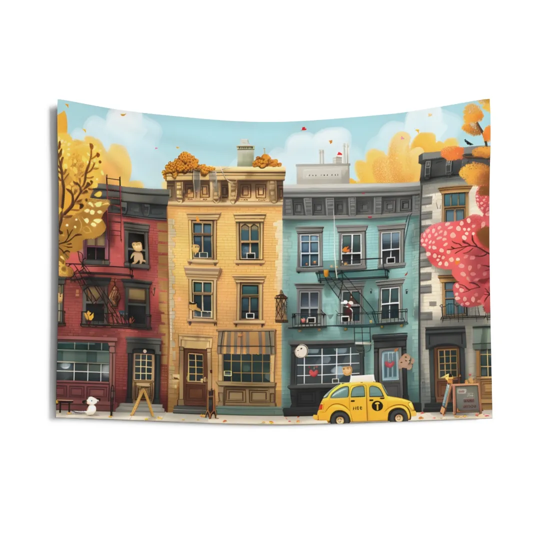 Whimsical Wonder: Playful Yellow Building - Wall Tapestry