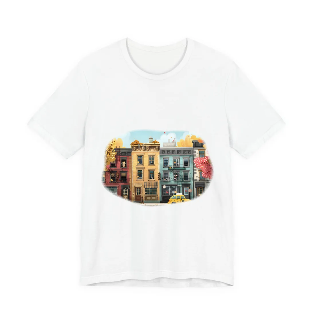 Whimsical Wonder: Playful Yellow Building - T-Shirt (White)