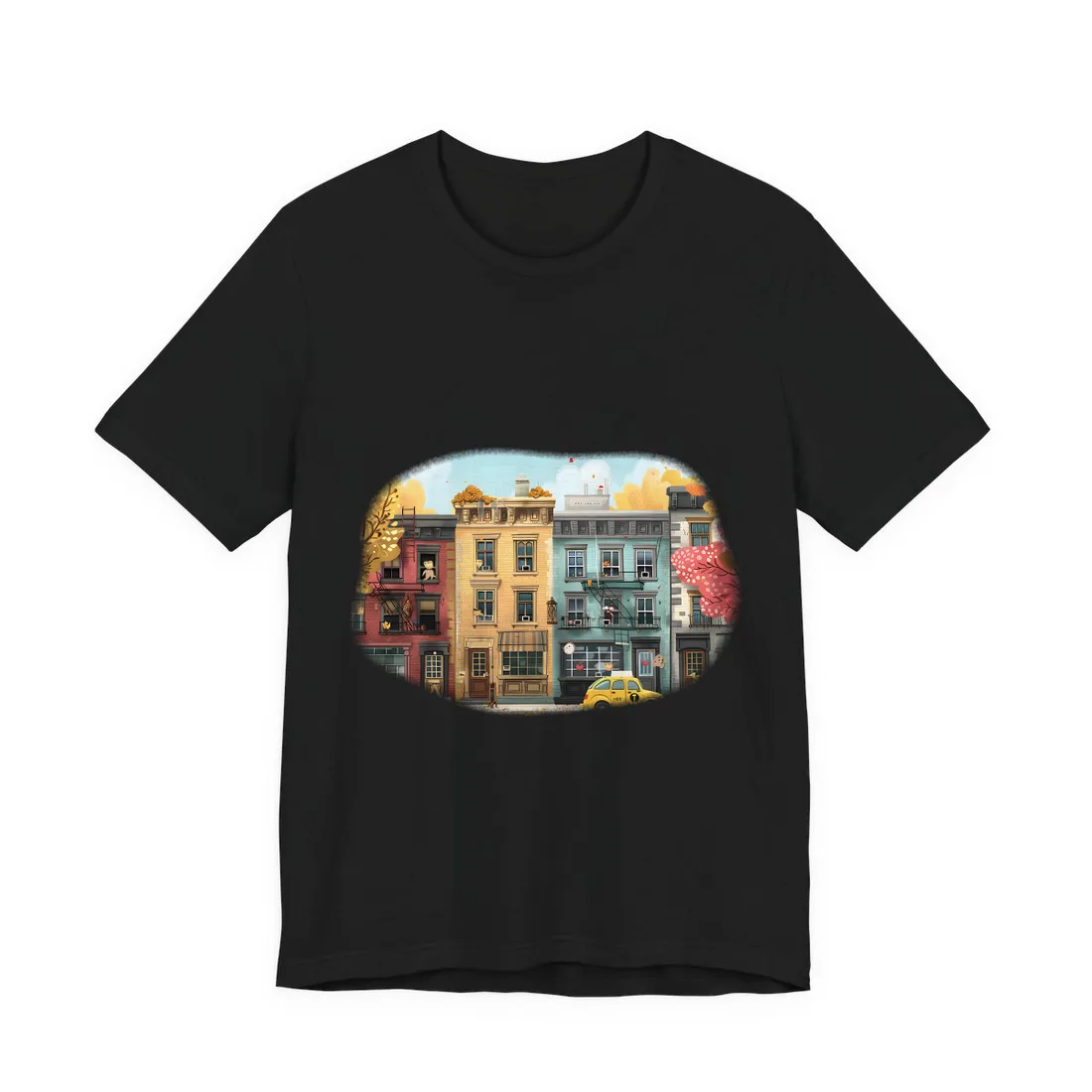 Whimsical Wonder: Playful Yellow Building - T-Shirt (Black)
