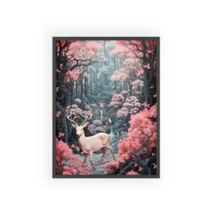 Deer in Pink Forest Framed Poster