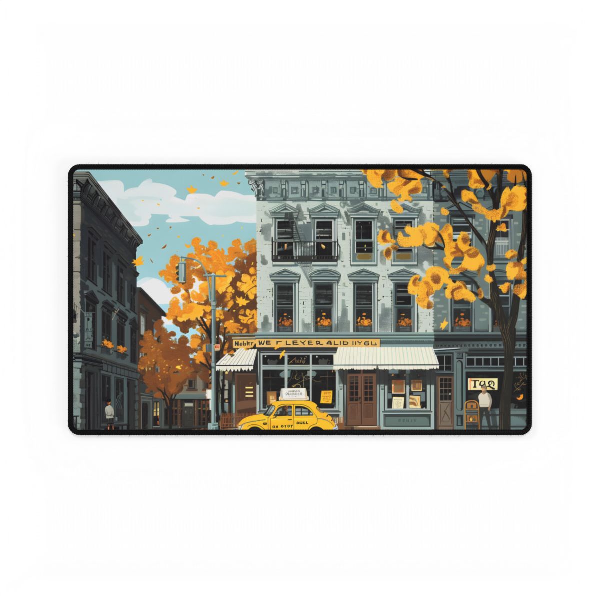 Whimsical Yellow Building: Ornate Illustration Artwork - Desk Mat