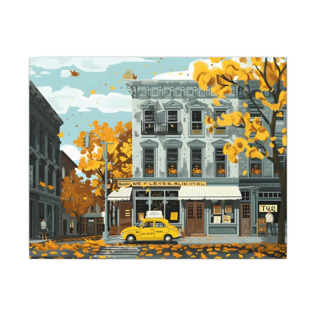 Whimsical Yellow Building: Ornate Illustration - Canvas