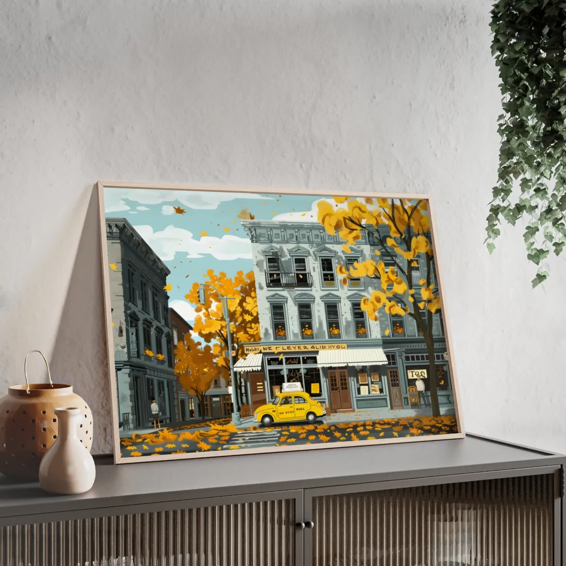Whimsical Yellow Building: Ornate Illustration - Framed Poster