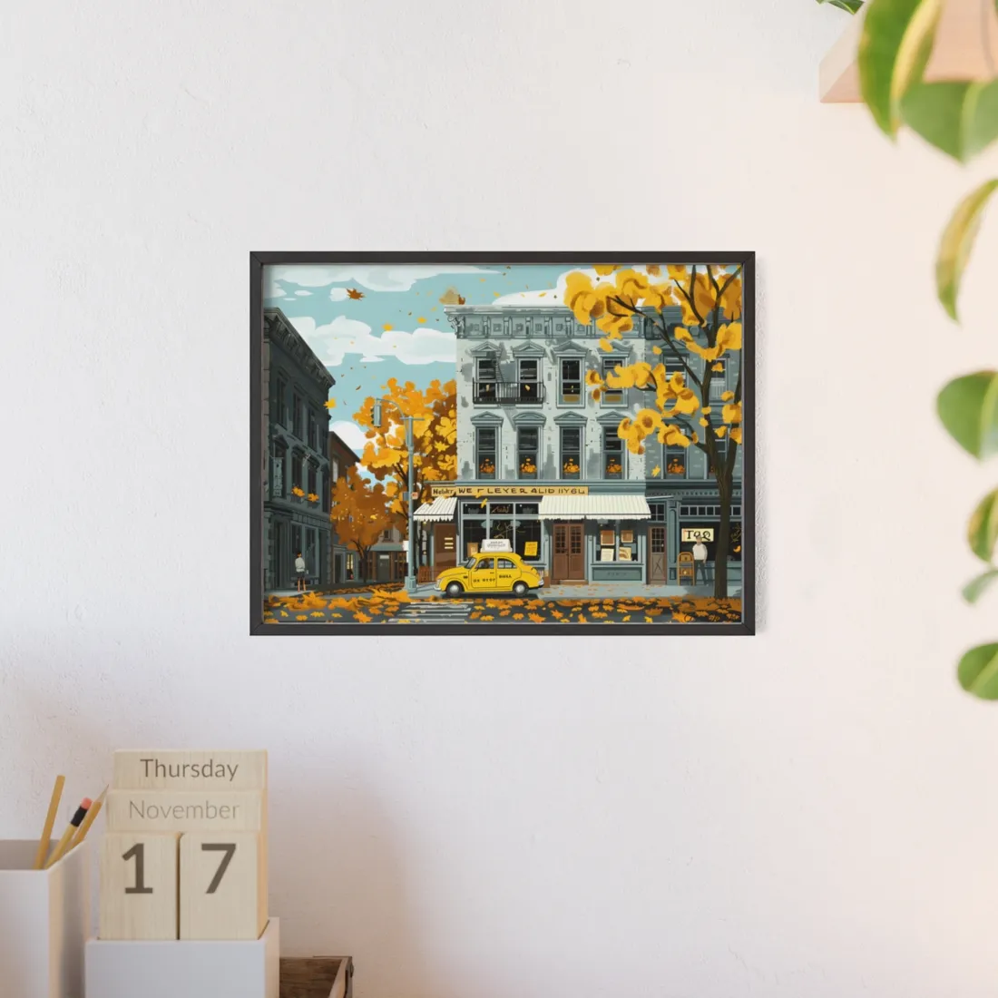 Whimsical Yellow Building: Ornate Illustration - Framed Poster