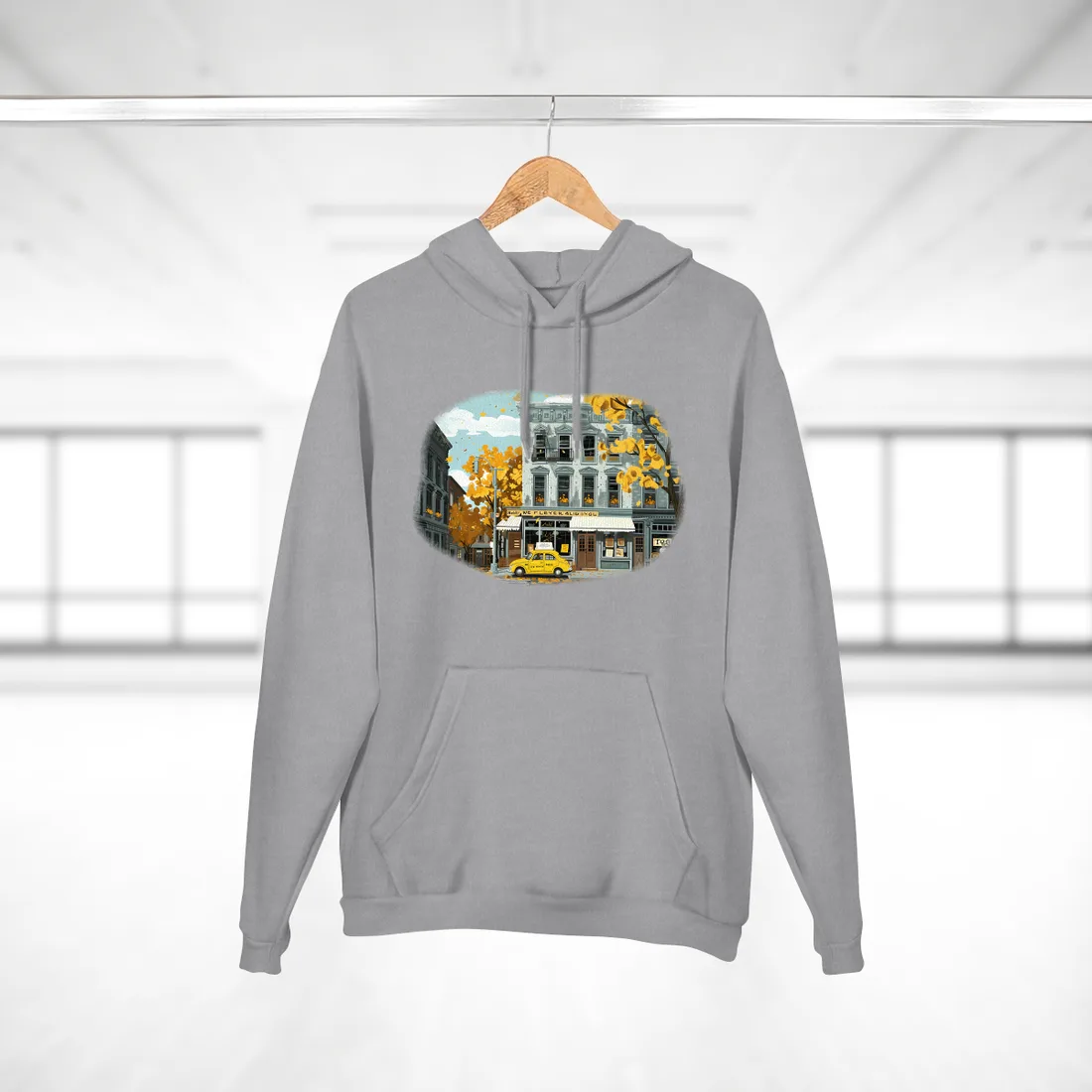 Whimsical Yellow Building: Ornate Illustration - Hoodie (Heather Grey)