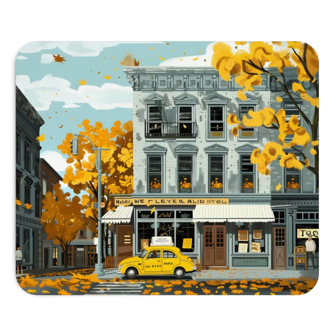 Whimsical Yellow Building: Ornate Illustration - Mouse Pad
