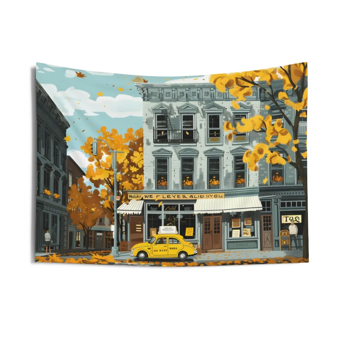 Whimsical Yellow Building: Ornate Illustration - Wall Tapestry