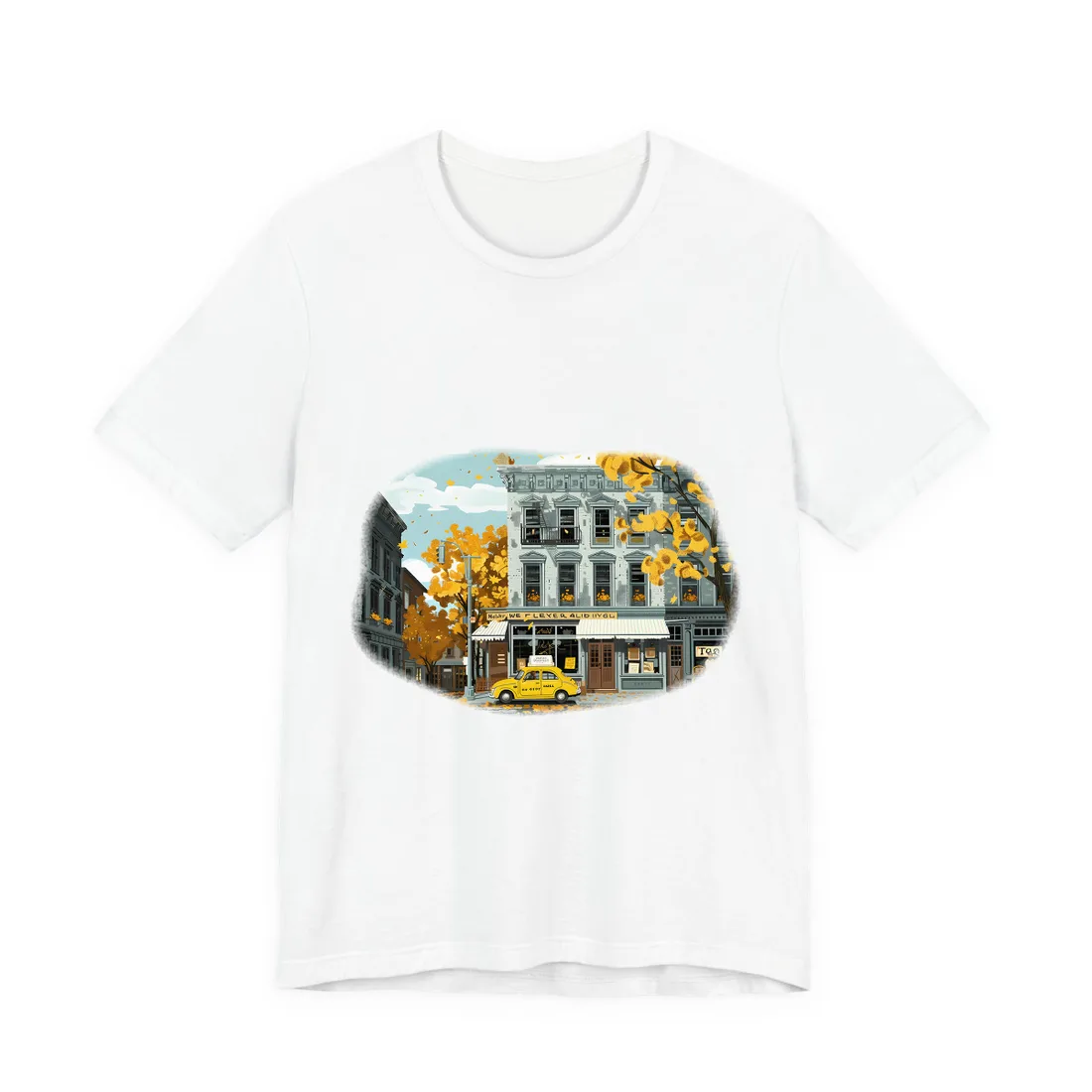 Whimsical Yellow Building: Ornate Illustration - T-Shirt (White)