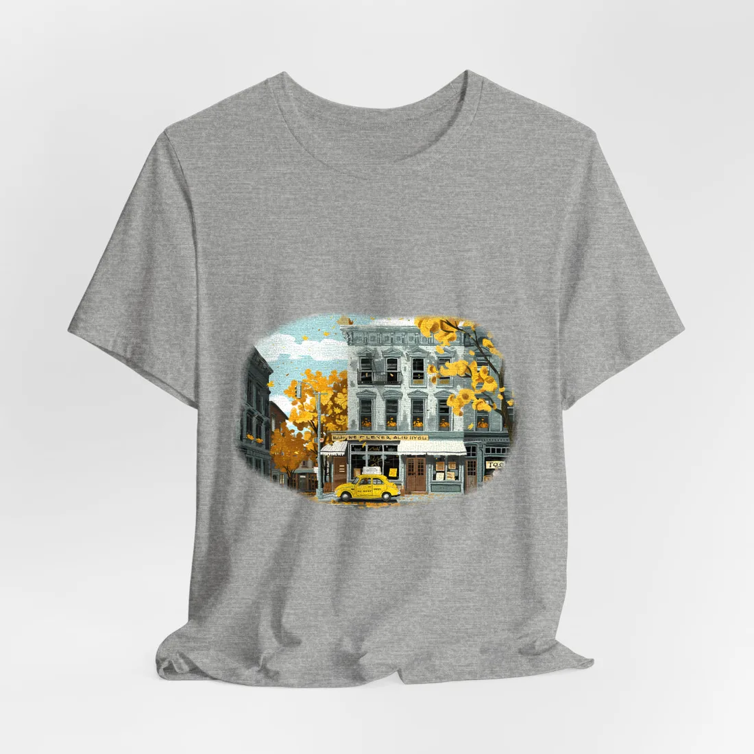 Whimsical Yellow Building: Ornate Illustration - T-Shirt (Athletic Heather)