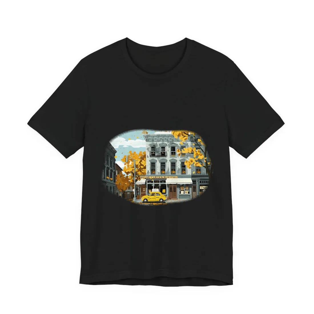 Whimsical Yellow Building: Ornate Illustration - T-Shirt (Black)