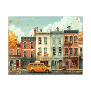 Autumn Street with Taxi Canvas Print