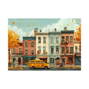 Autumn Street with Taxi Poster