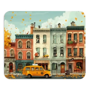 Autumn Street with Taxi Mouse Pad