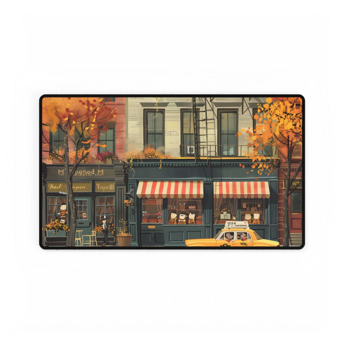 Whimsical Yellow Dreams: Playful Building Digital Art - Desk Mat