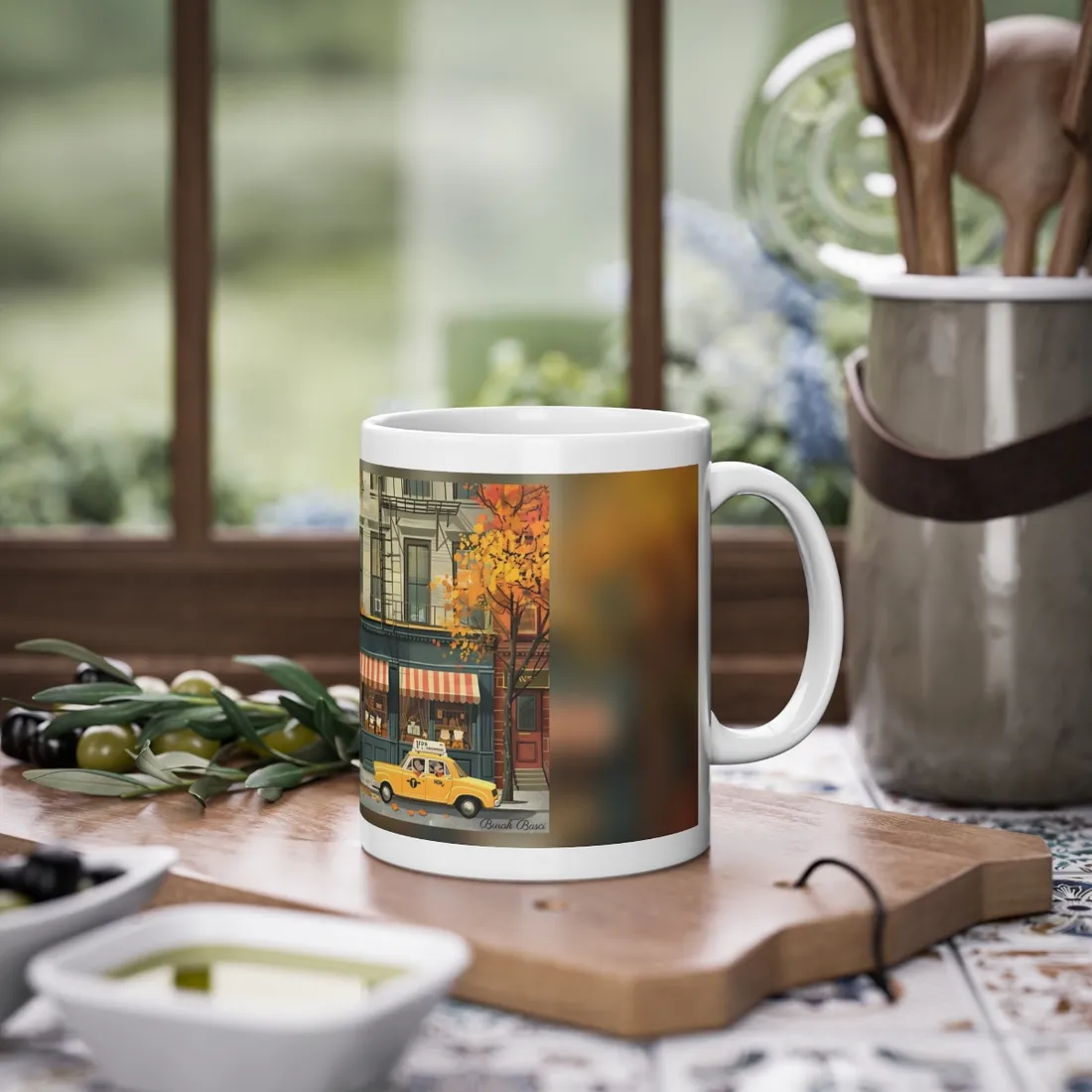 Whimsical Yellow Dreams: Playful Building Digital Art - Mug