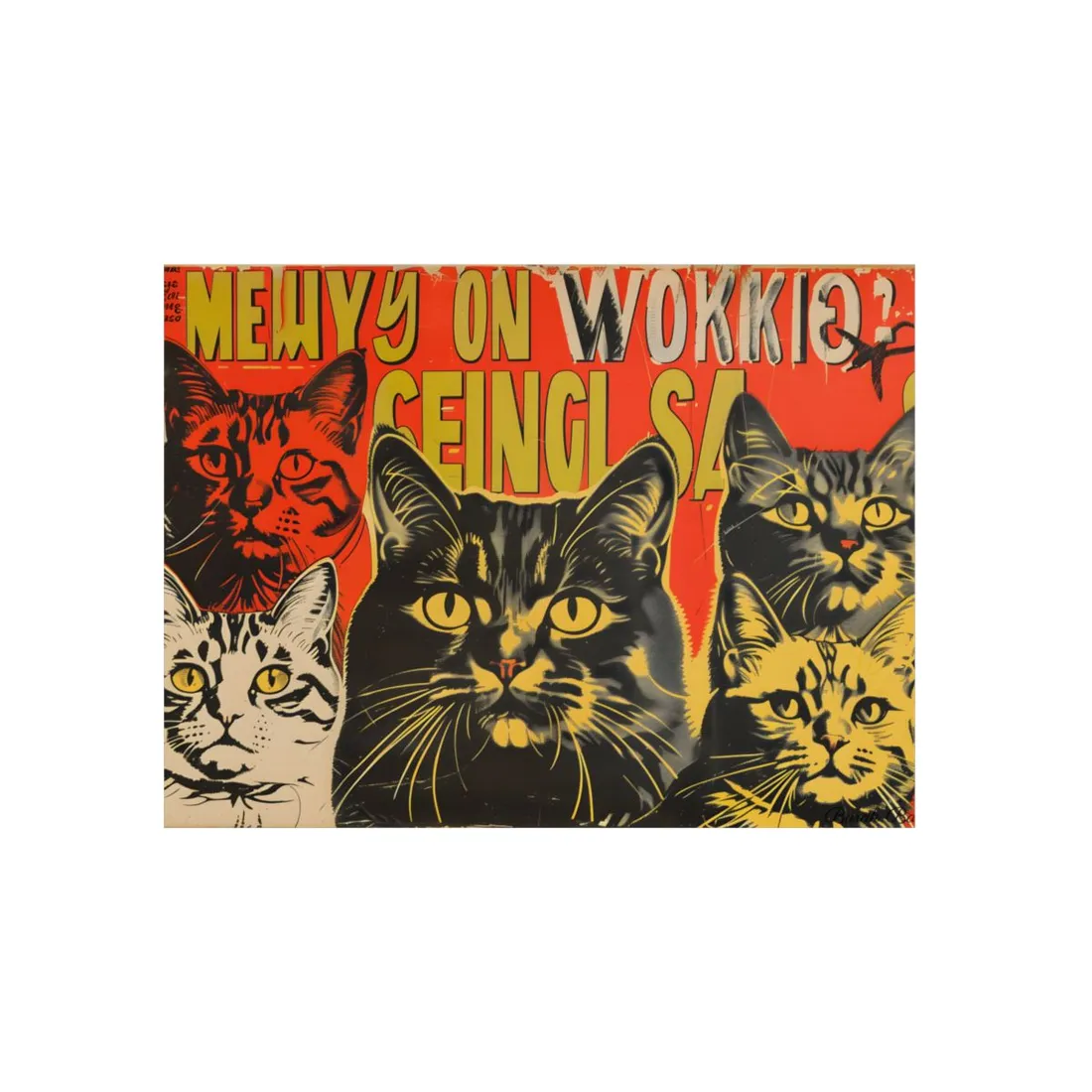 Whisked Away: A Soviet-Inspired Poster Featuring Multiple Feline Friends - Metal Poster