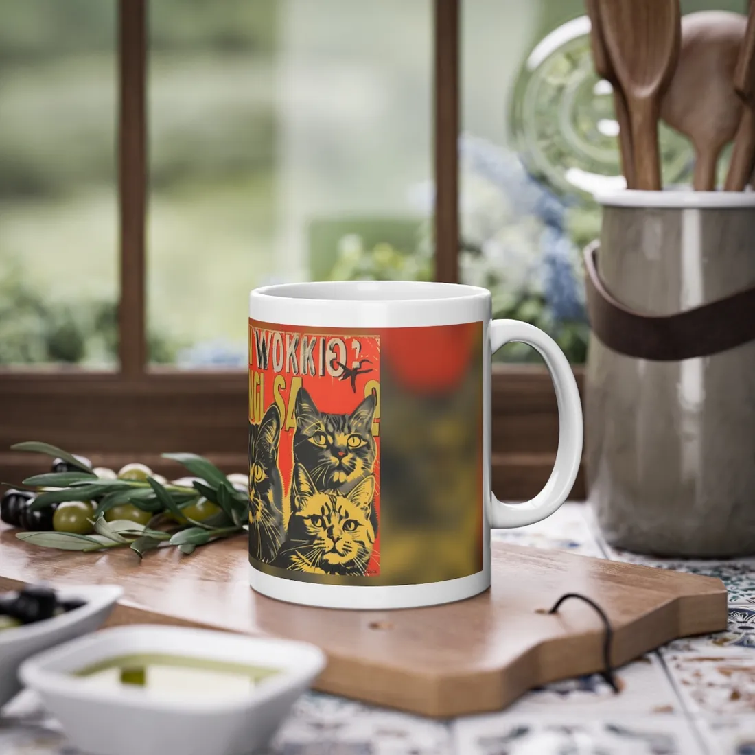 Whisked Away: A Soviet-Inspired Poster Featuring Multiple Feline Friends - Mug