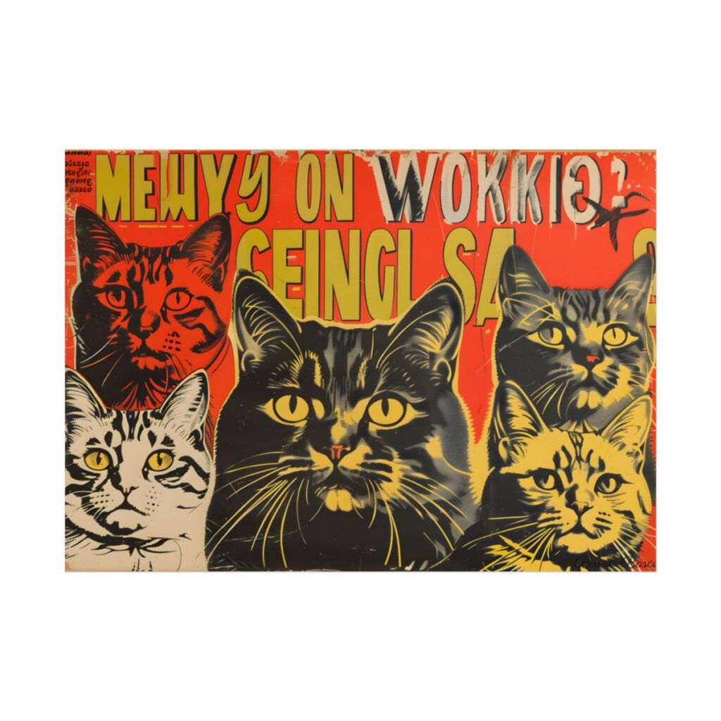 Whisked Away: A Soviet-Inspired Poster Featuring Multiple Feline Friends - Poster