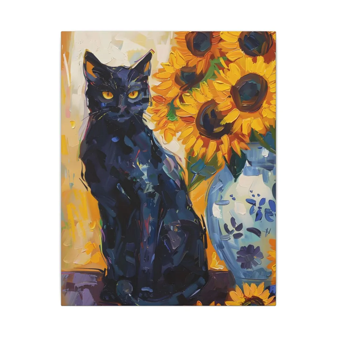 Whiskers by Sunshine: Black Cat in a Blooming Garden - Canvas