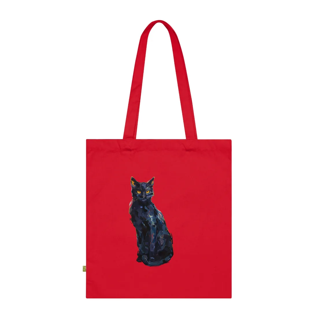 Whiskers by Sunshine: Black Cat in a Blooming Garden - Tote Bag (Classic Red)