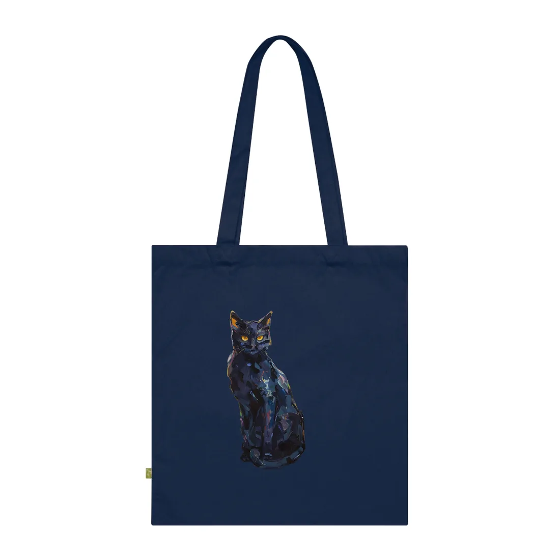 Whiskers by Sunshine: Black Cat in a Blooming Garden - Tote Bag (French Navy)