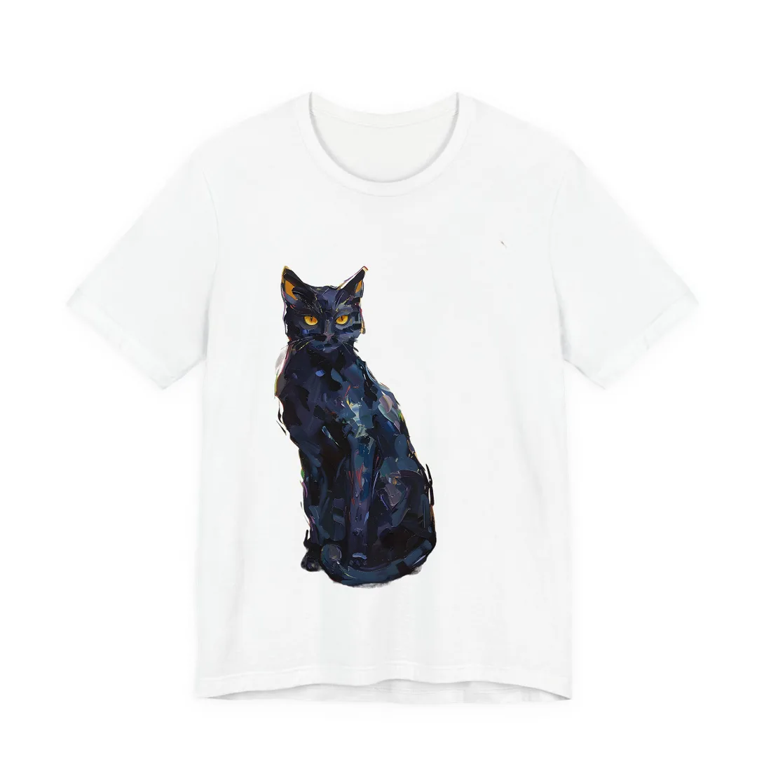Whiskers by Sunshine: Black Cat in a Blooming Garden - T-Shirt (White)