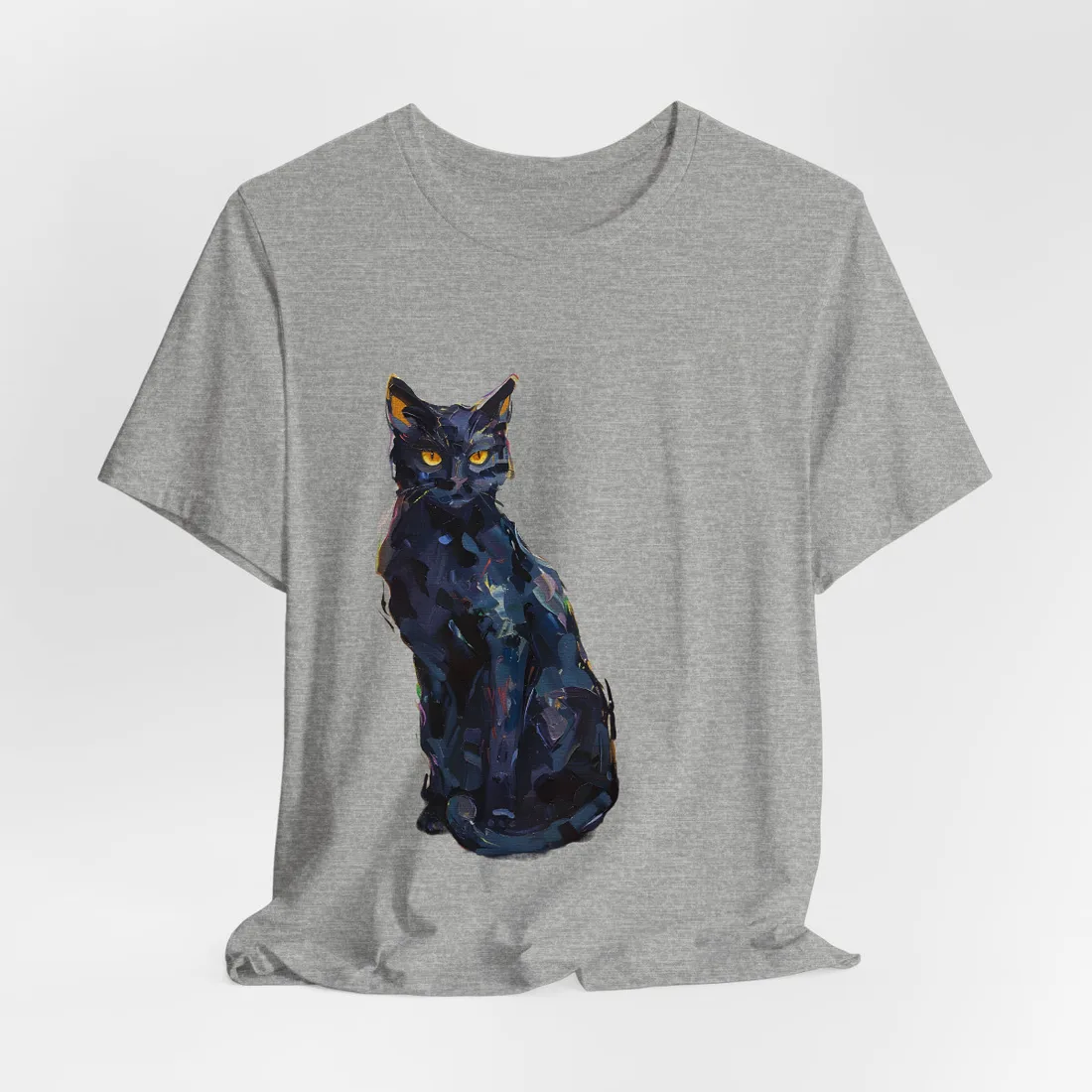 Whiskers by Sunshine: Black Cat in a Blooming Garden - T-Shirt (Athletic Heather)