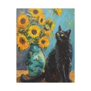 Sunflowers and Black Cat Canvas Print